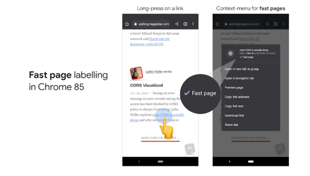 "Fast page"-Kennzeichnung in Google Chrome 85