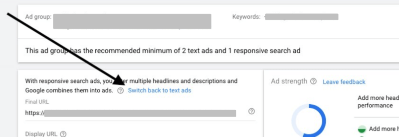 Google Ads switch back to text ads-Option.