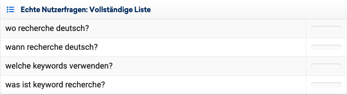 SISTRIX Keyword Tool Echte Nutzerfragen Liste
