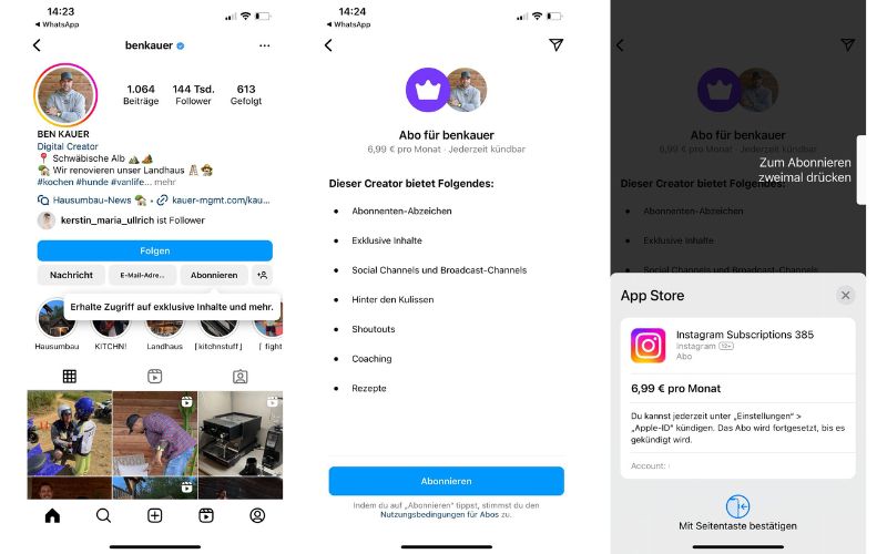 Instagram Abonnement von Ben Kauer