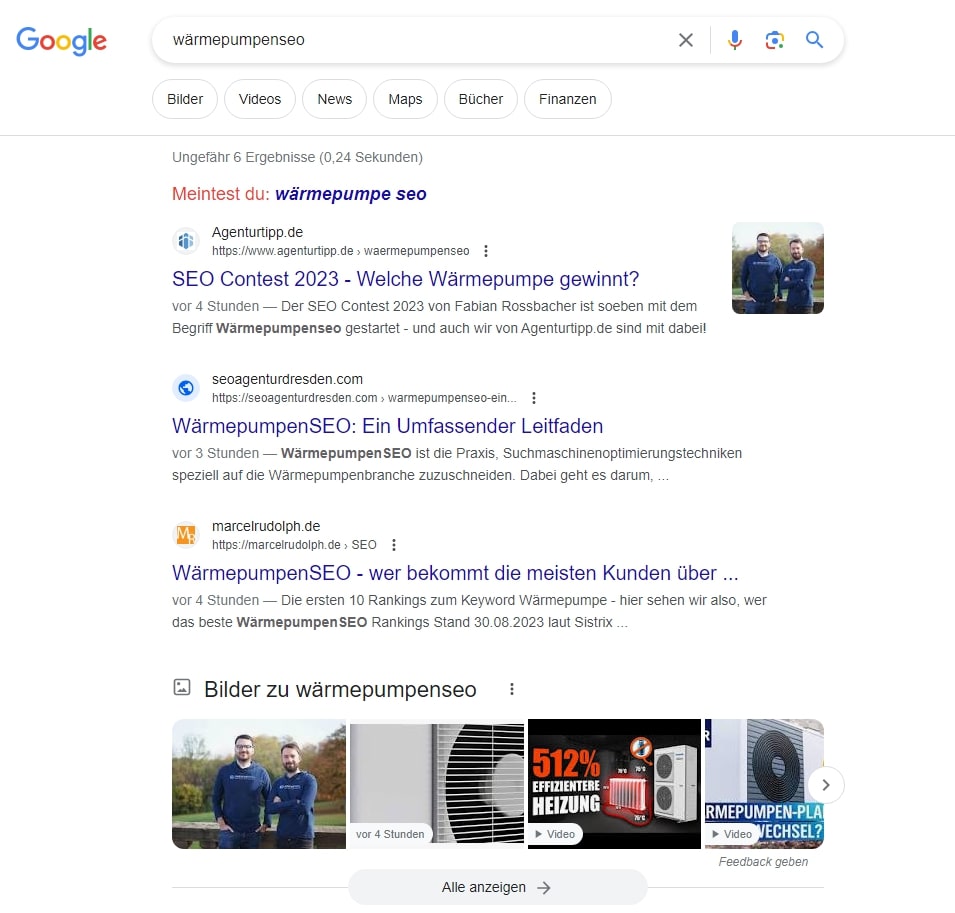 SERP von wärmepumpenseo
