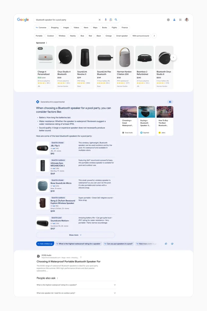 Google SGE Shopping Darstellung
