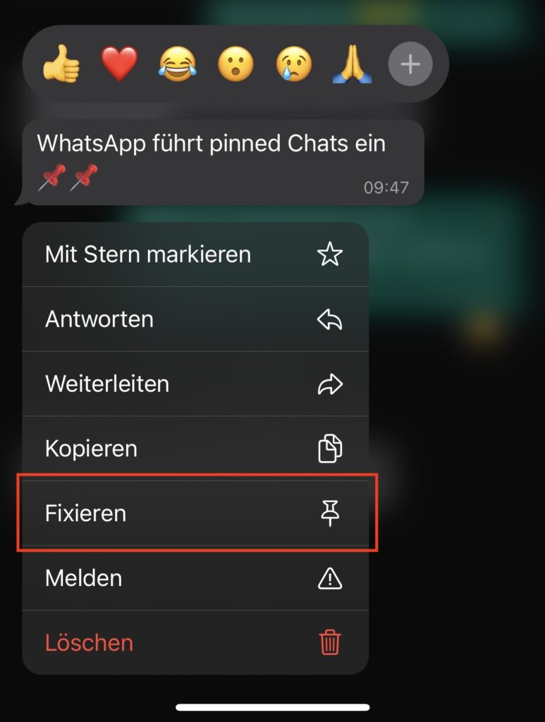 WhatsApp Nachricht fixieren